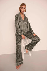 Inez Washable Silk Printed Long PJ Set