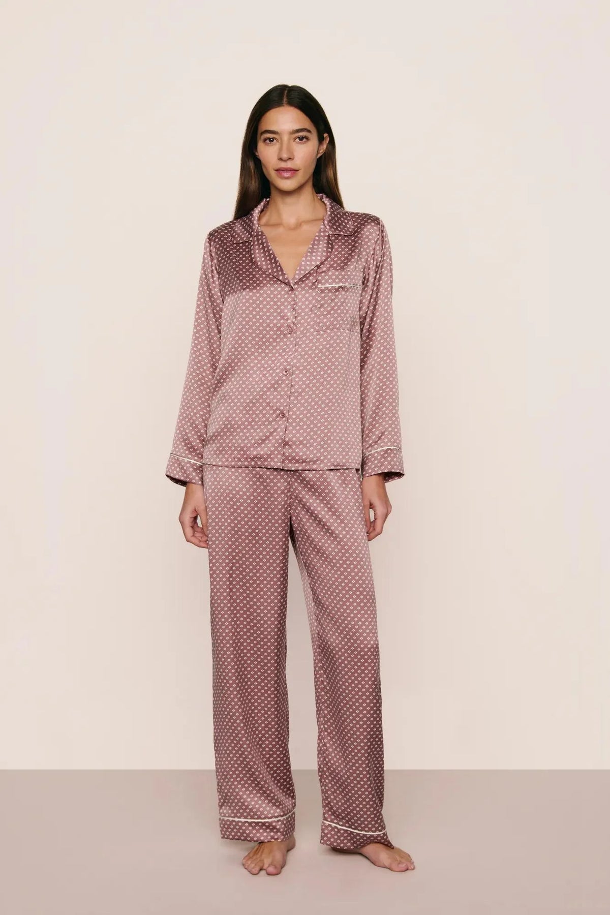 Inez Washable Silk Printed Long PJ Set