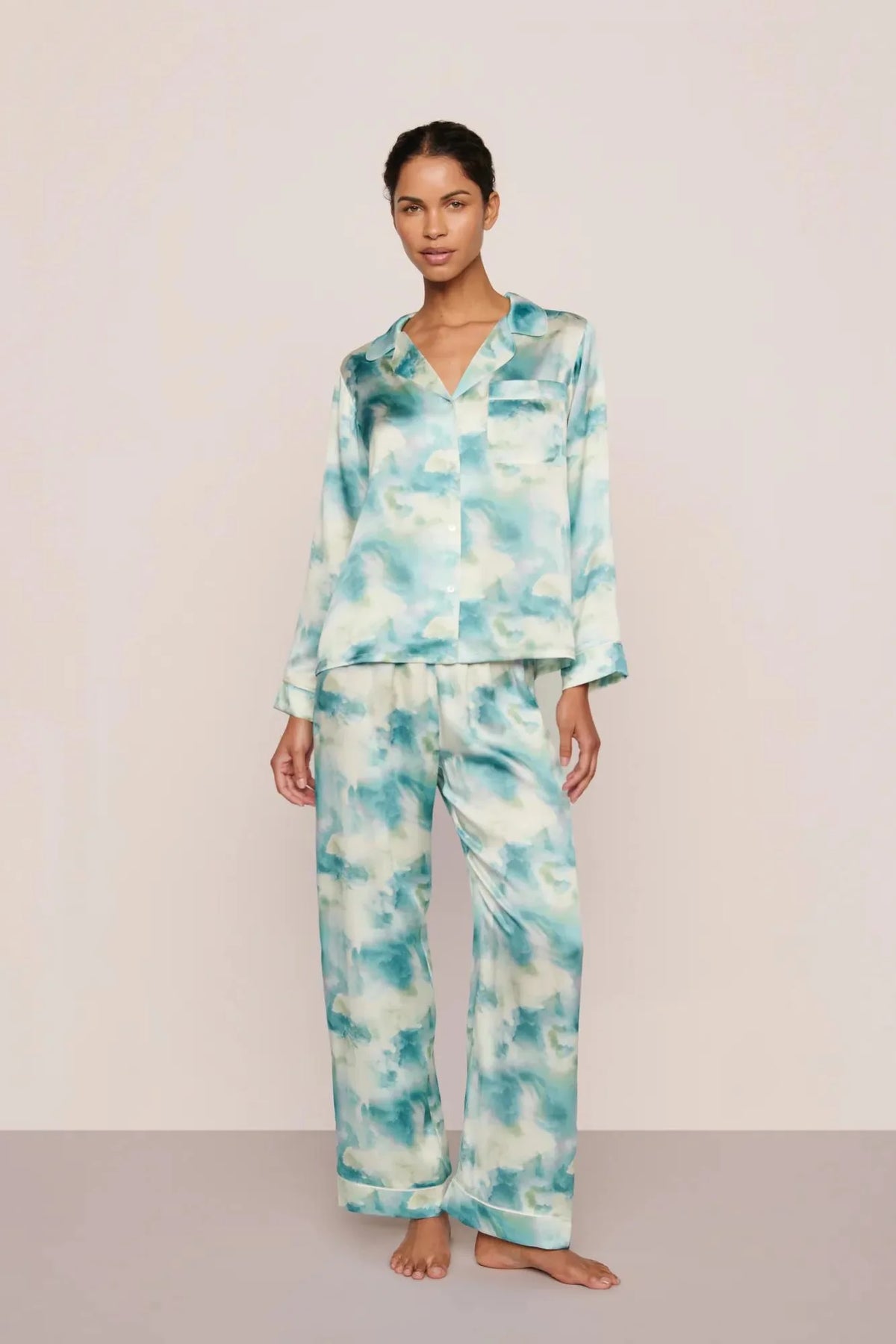 Inez Washable Silk Printed Long PJ Set