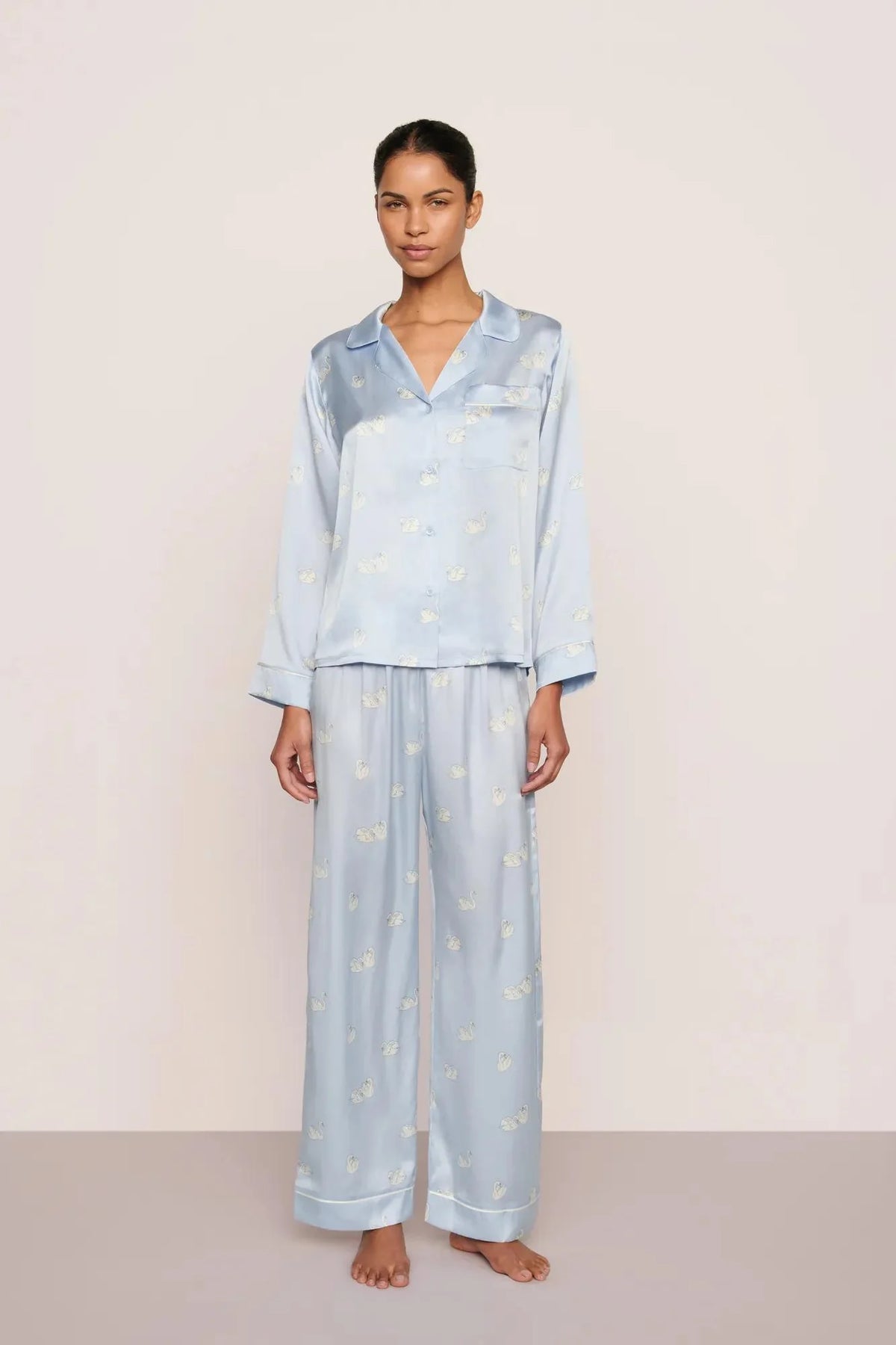 Inez Washable Silk Printed Long PJ Set