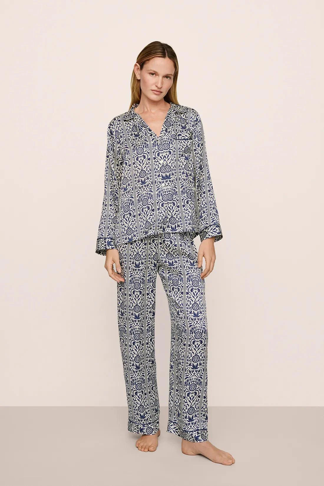Eberjey x Casa Del Sol - Inez Washable Silk Printed Long PJ Set