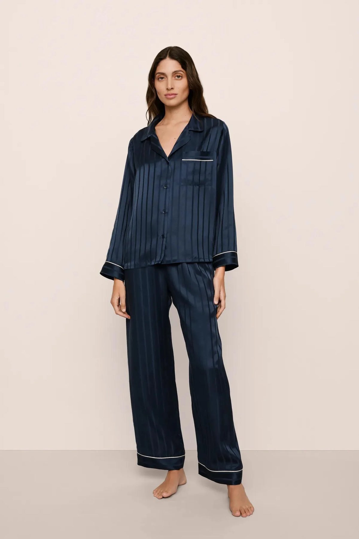 Inez Washable Silk Jacquard Long PJ Set