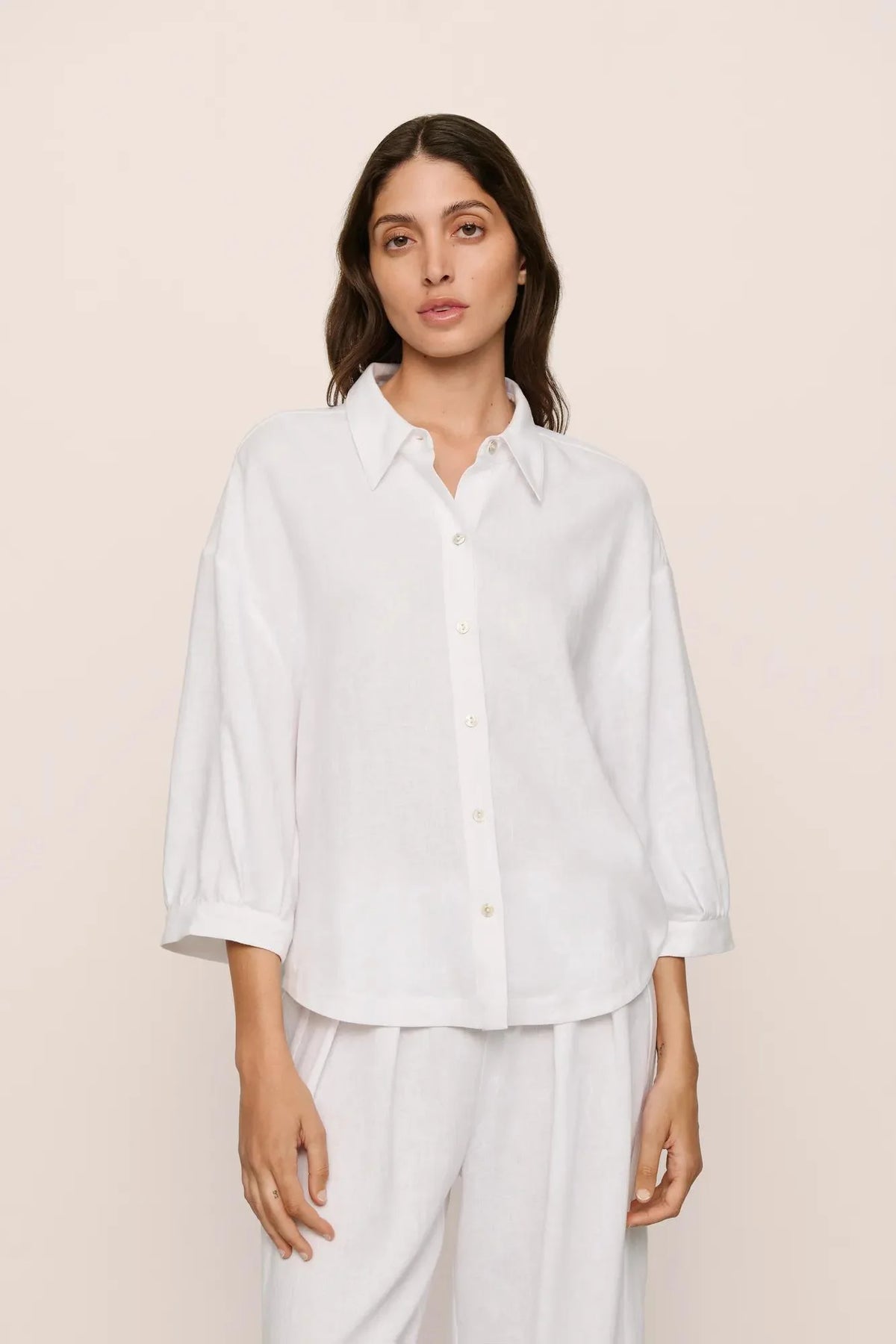 Linen Blend Relaxed Quarter Sleeve Top