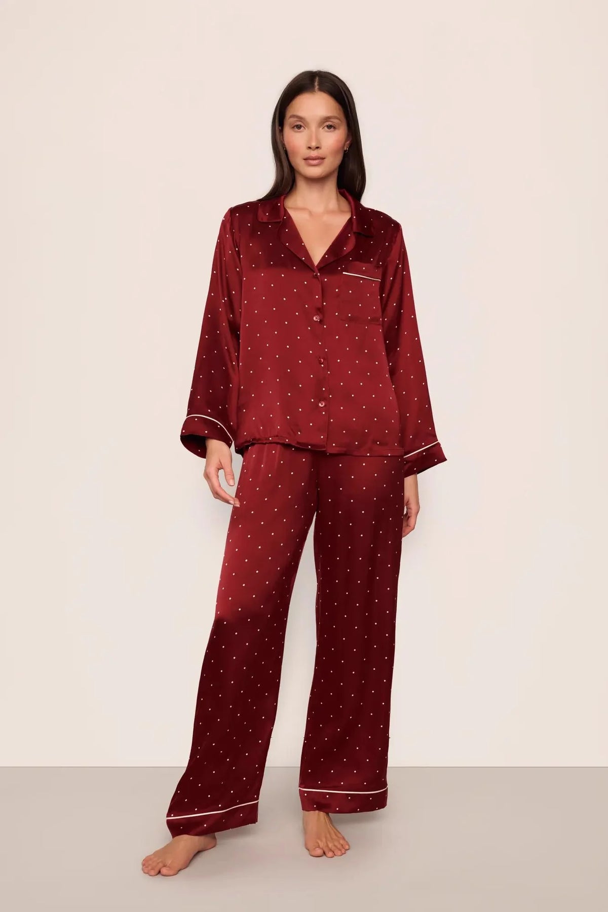 Eberjey x  Lily Aldridge - Inez Washable Silk Printed Long PJ Set
