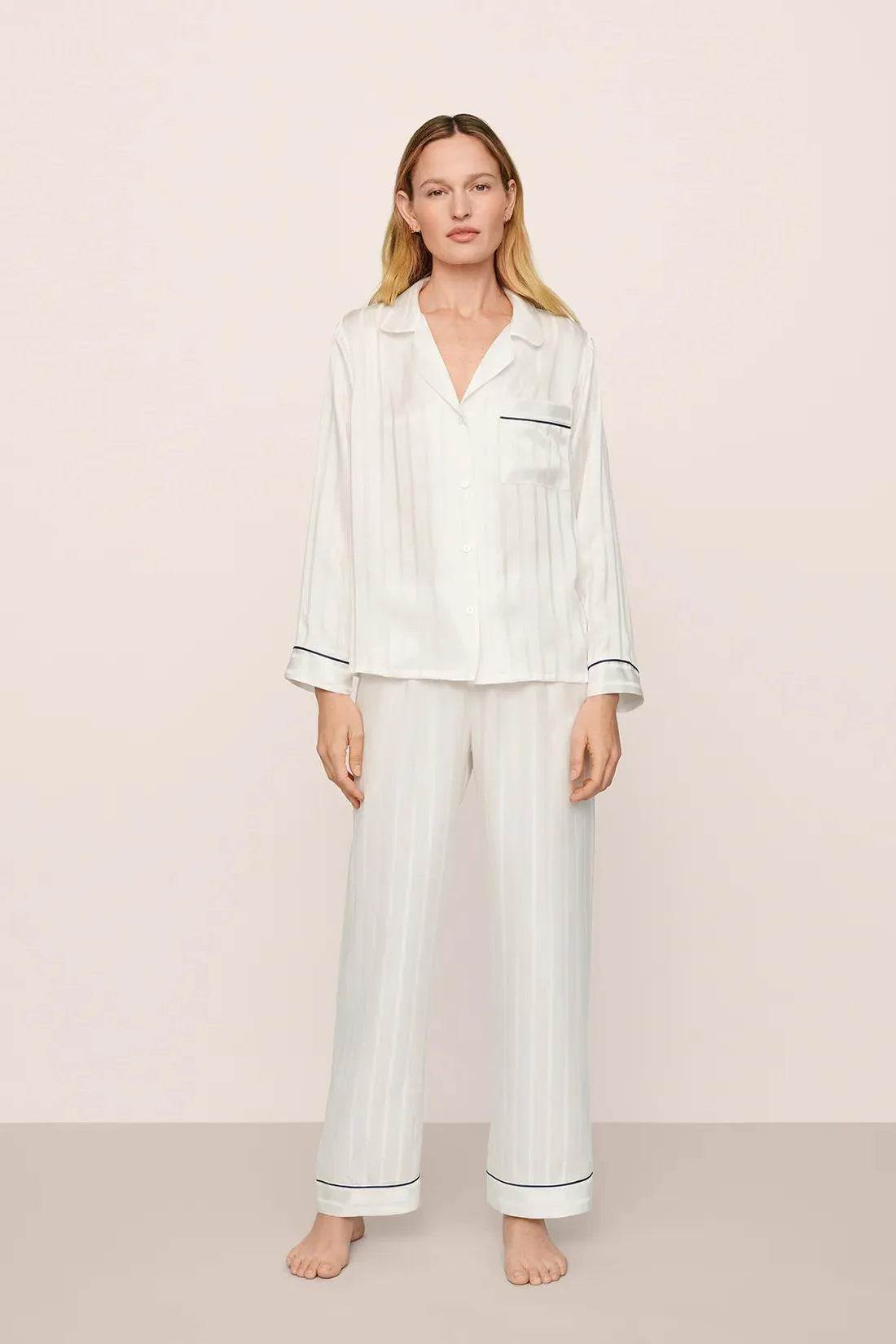 Inez Washable Silk Jacquard Long PJ Set
