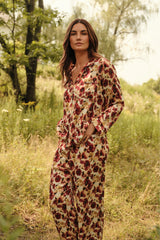 Eberjey x  Lily Aldridge - Inez Washable Silk Printed Long PJ Set