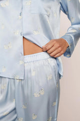Inez Washable Silk Printed Long PJ Set