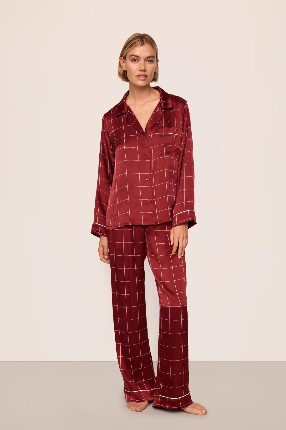 Eberjey x  Lily Aldridge - Inez Washable Silk Printed Long PJ Set